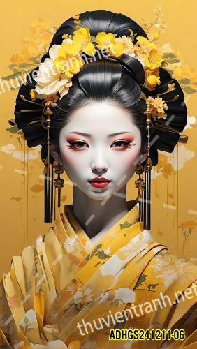 Tranh dán tường hoa cô gái Geisha Nhật Bản-ADHGS241211-06 - Tranh tường chất lượng cao